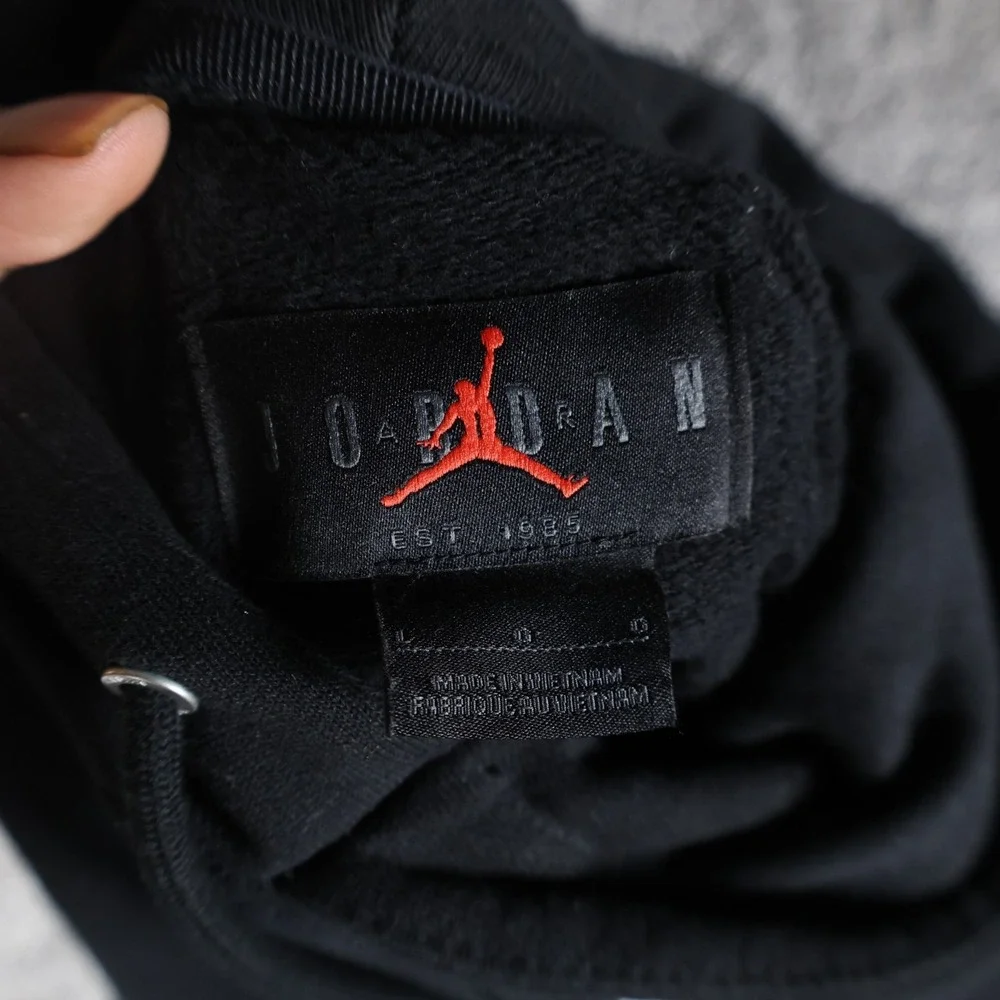 Jordan Flight Men's Large Black Pullover Hoodie Jumpman Patch Streetwear